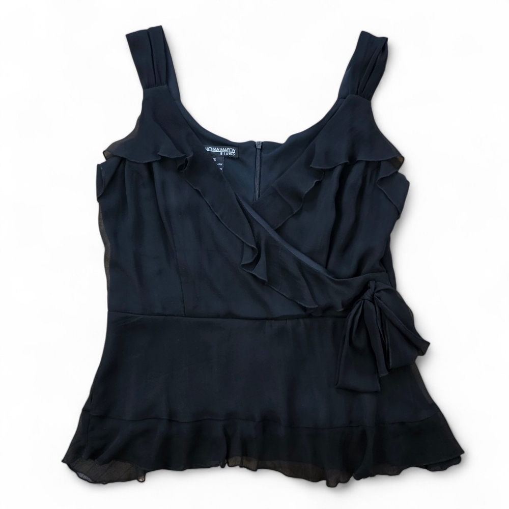 Jonathan Martin Studio Silk Ruffle Wrap Bow Top Black Size 6 Going Out Evening
